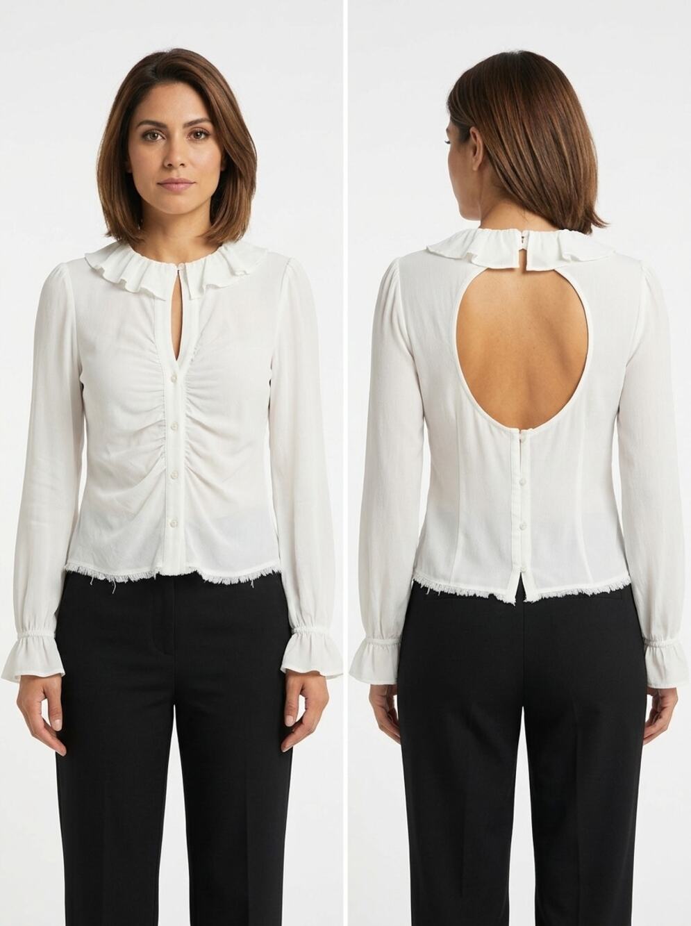 Urban Outfitters White Ruffle Ruched Chiffon Blouse Women Size S/P